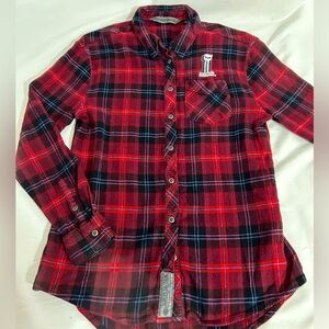 Harley Davidson Women's Flannel Shirt Size M Medium Dark Red Button Up HD